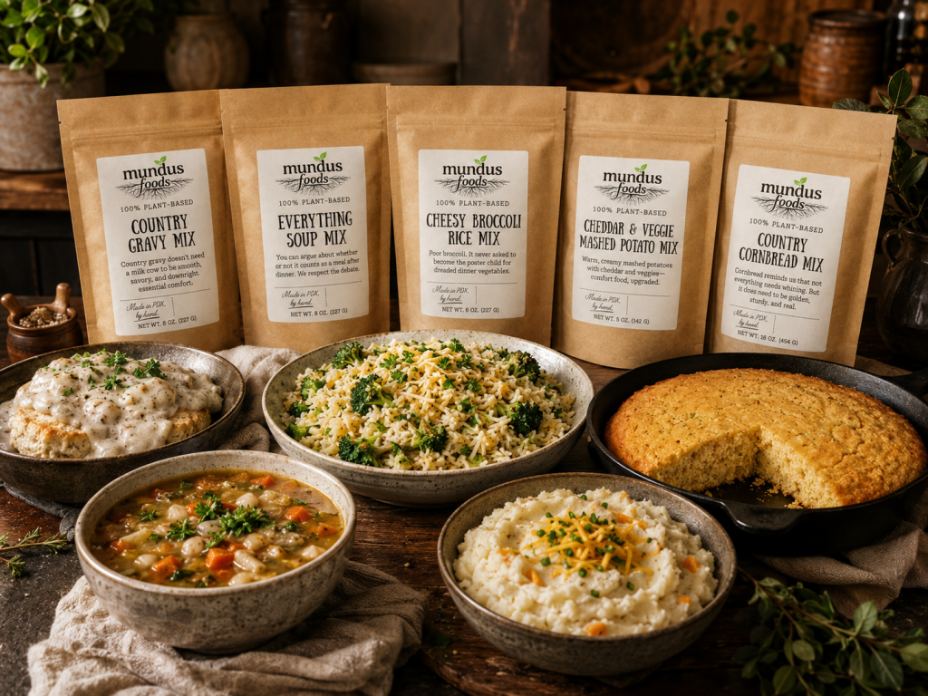 Mundus Foods, Mundus, plant-based foods, vegan food brand, dairy-free food brand, gluten-free food brand, plant-based pantry staples, vegan pantry staples, dairy-free comfort food, plant-based comfort food, real food less fuss, vegan convenience food, plant-based convenience food, Portland vegan food, Portland plant-based food, Oregon vegan food, Oregon plant-based food, female founded food brand, LGBTQ founded food brand, small batch vegan food, locally made plant-based food, clean label vegan food, whole food plant-based products, plant based cooking, vegan cooking, dairy free cooking, gluten free cooking, plant based recipes, vegan recipes, dairy free recipes, gluten free recipes, easy vegan meals, easy plant based meals, vegan baking, gluten free baking, dairy free baking, plant based baking, vegan comfort food, gluten free comfort food, vegan pantry meals, plant based pantry staples, vegan meal ideas, dairy free meal ideas, food business behind the scenes, small food business, farmers market food business, Portland food maker, Oregon food maker, vegan cream cheese, dairy free cream cheese, plant based cream cheese, cultured vegan cream cheese, cashew cream cheese, dairy free spread, vegan cheese spread, vegan queso, dairy free queso, plant based queso, vegan whipped cream, dairy free whipped cream, plant based whipped cream, plant based baking mix, vegan baking mix, gluten free baking mix, dairy free baking mix, vegan pancake mix, plant based pancake mix, gluten free pancake mix, vegan waffle mix, vegan muffin mix, vegan cake mix, vegan biscuit mix, vegan cobbler topping, vegan coffee cake mix, vegan everything mix, plant based everything mix, multipurpose baking mix, vegan all purpose baking mix, dairy free dessert mix, egg free baking mix, vegan cookies, gluten free cookies, vegan sugar cookies, vegan chocolate chip cookies, gluten free chocolate chip cookies, refined sugar free baking mix, vegan side dishes, plant based side dishes, dairy free side dishes, easy vegan sides, vegan comfort sides, vegan cornbread mix, plant based cornbread, vegan gravy mix, dairy free gravy, plant based gravy, vegan biscuits and gravy, vegan broccoli rice, dairy free cheesy rice, vegan cheesy potatoes, plant based mashed potatoes, vegan soup mix, plant based soup mix, pantry soup mix, easy vegan dinner sides, food that feels possible, easy nourishing meals, accessible plant based food, non fussy vegan food, simple vegan food, approachable plant based cooking, real food for real life, comfort food without dairy, better pantry staples, easy food for busy people, low effort vegan meals, weeknight vegan food, pantry friendly vegan recipes, plant based food for families, vegan food for non vegans, dairy free food that tastes good, gluten free food that tastes good, plant based food made simple, vegan food without weird ingredients, less processed vegan food, whole ingredient vegan food, PDX vegan food, PDX plant based, Beaverton Farmers Market, Beaverton vegan food, Portland farmers market food, local vegan food Portland, small batch food Portland, Portland dairy free food, Portland gluten free food, Pacific Northwest vegan food, PNW plant based food, Oregon made food, local food brand Oregon, clean label vegan food, real ingredient food, whole food ingredients, responsibly made food, plant based whole foods, vegan food without fillers, dairy free without weird ingredients, gluten free real food, intentional food brand, sustainable food brand, regenerative food brand, local ingredient food brand, community based food brand, inclusive food brand, food for everyone, accessible vegan food