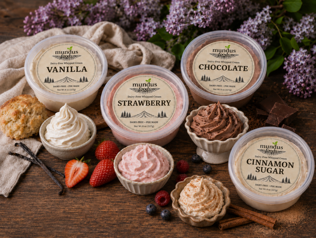 Mundus Foods, Mundus, plant-based foods, vegan food brand, dairy-free food brand, gluten-free food brand, plant-based pantry staples, vegan pantry staples, dairy-free comfort food, plant-based comfort food, real food less fuss, vegan convenience food, plant-based convenience food, Portland vegan food, Portland plant-based food, Oregon vegan food, Oregon plant-based food, female founded food brand, LGBTQ founded food brand, small batch vegan food, locally made plant-based food, clean label vegan food, whole food plant-based products, plant based cooking, vegan cooking, dairy free cooking, gluten free cooking, plant based recipes, vegan recipes, dairy free recipes, gluten free recipes, easy vegan meals, easy plant based meals, vegan baking, gluten free baking, dairy free baking, plant based baking, vegan comfort food, gluten free comfort food, vegan pantry meals, plant based pantry staples, vegan meal ideas, dairy free meal ideas, food business behind the scenes, small food business, farmers market food business, Portland food maker, Oregon food maker, vegan cream cheese, dairy free cream cheese, plant based cream cheese, cultured vegan cream cheese, cashew cream cheese, dairy free spread, vegan cheese spread, vegan queso, dairy free queso, plant based queso, vegan whipped cream, dairy free whipped cream, plant based whipped cream, plant based baking mix, vegan baking mix, gluten free baking mix, dairy free baking mix, vegan pancake mix, plant based pancake mix, gluten free pancake mix, vegan waffle mix, vegan muffin mix, vegan cake mix, vegan biscuit mix, vegan cobbler topping, vegan coffee cake mix, vegan everything mix, plant based everything mix, multipurpose baking mix, vegan all purpose baking mix, dairy free dessert mix, egg free baking mix, vegan cookies, gluten free cookies, vegan sugar cookies, vegan chocolate chip cookies, gluten free chocolate chip cookies, refined sugar free baking mix, vegan side dishes, plant based side dishes, dairy free side dishes, easy vegan sides, vegan comfort sides, vegan cornbread mix, plant based cornbread, vegan gravy mix, dairy free gravy, plant based gravy, vegan biscuits and gravy, vegan broccoli rice, dairy free cheesy rice, vegan cheesy potatoes, plant based mashed potatoes, vegan soup mix, plant based soup mix, pantry soup mix, easy vegan dinner sides, food that feels possible, easy nourishing meals, accessible plant based food, non fussy vegan food, simple vegan food, approachable plant based cooking, real food for real life, comfort food without dairy, better pantry staples, easy food for busy people, low effort vegan meals, weeknight vegan food, pantry friendly vegan recipes, plant based food for families, vegan food for non vegans, dairy free food that tastes good, gluten free food that tastes good, plant based food made simple, vegan food without weird ingredients, less processed vegan food, whole ingredient vegan food, PDX vegan food, PDX plant based, Beaverton Farmers Market, Beaverton vegan food, Portland farmers market food, local vegan food Portland, small batch food Portland, Portland dairy free food, Portland gluten free food, Pacific Northwest vegan food, PNW plant based food, Oregon made food, local food brand Oregon, clean label vegan food, real ingredient food, whole food ingredients, responsibly made food, plant based whole foods, vegan food without fillers, dairy free without weird ingredients, gluten free real food, intentional food brand, sustainable food brand, regenerative food brand, local ingredient food brand, community based food brand, inclusive food brand, food for everyone, accessible vegan food